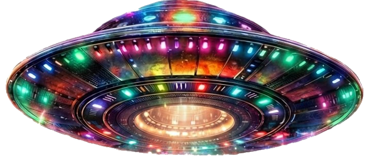 UFO ship with rainbow beam